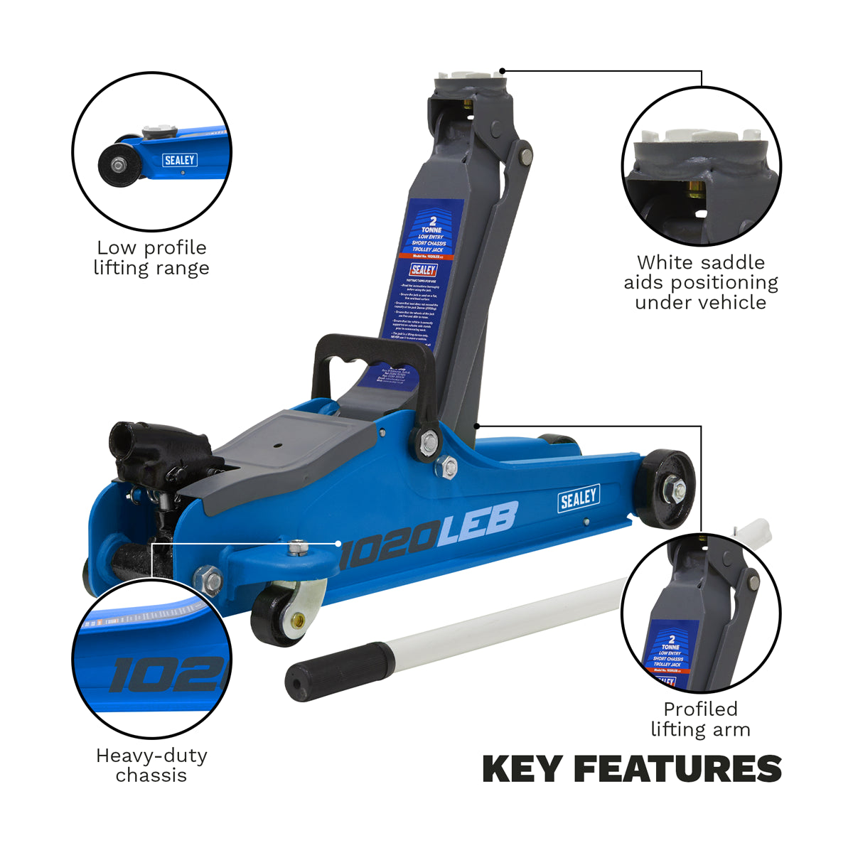 Sealey 2 Tonne Low Profile Trolley Jack Hydraulic Lift Heavy Duty Car Floor Blue