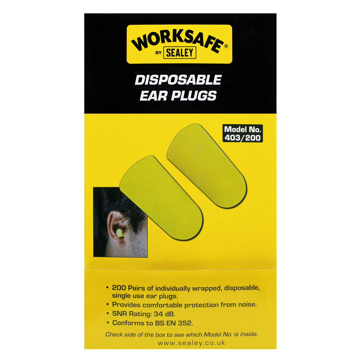 Sealey Disposable Ear Plugs Soft Foam 200 Pairs SNR 38dB BS EN 352 403/200