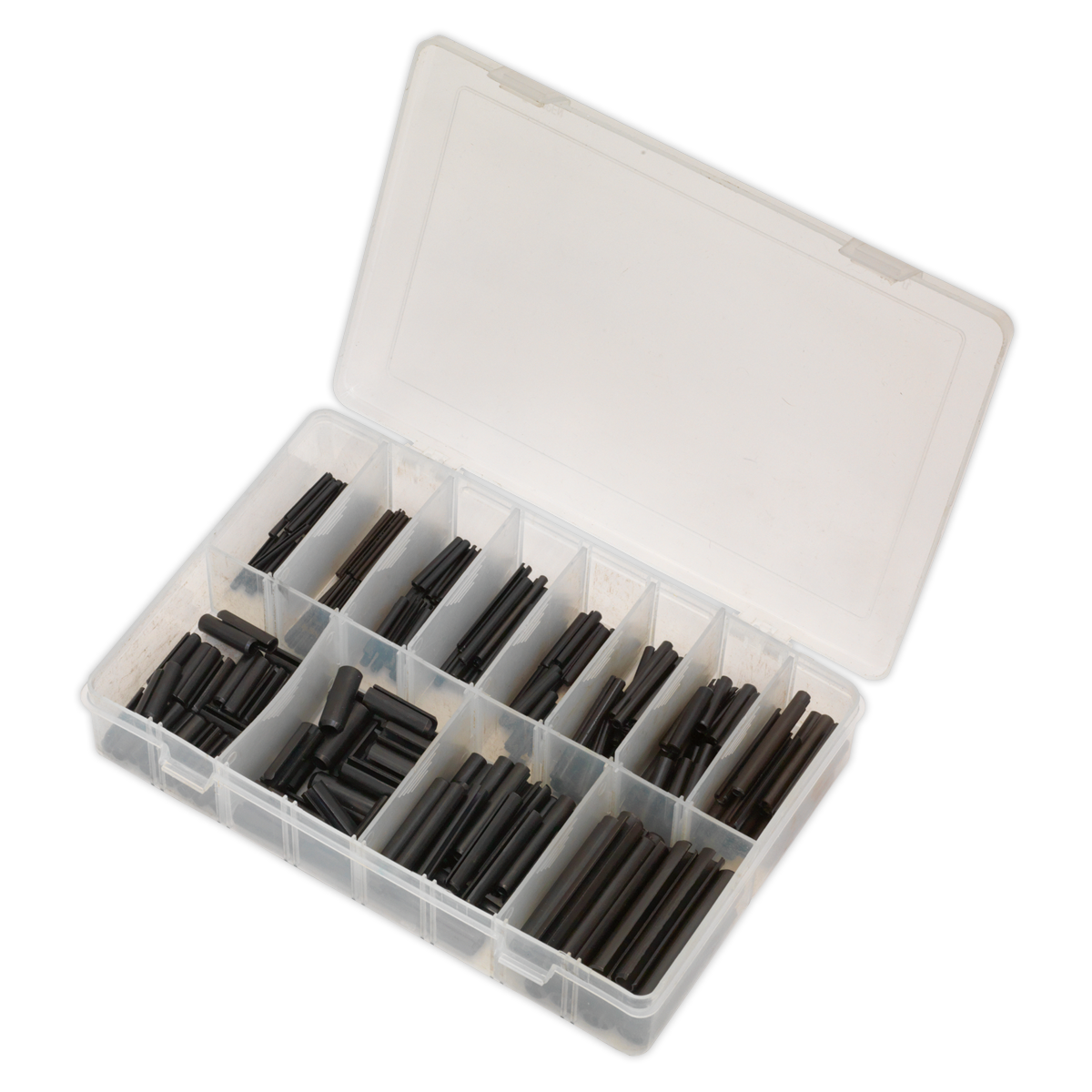 Sealey Spring Roll Pin Assortment With Partitioned Box 300 Pieces Black AB007RP