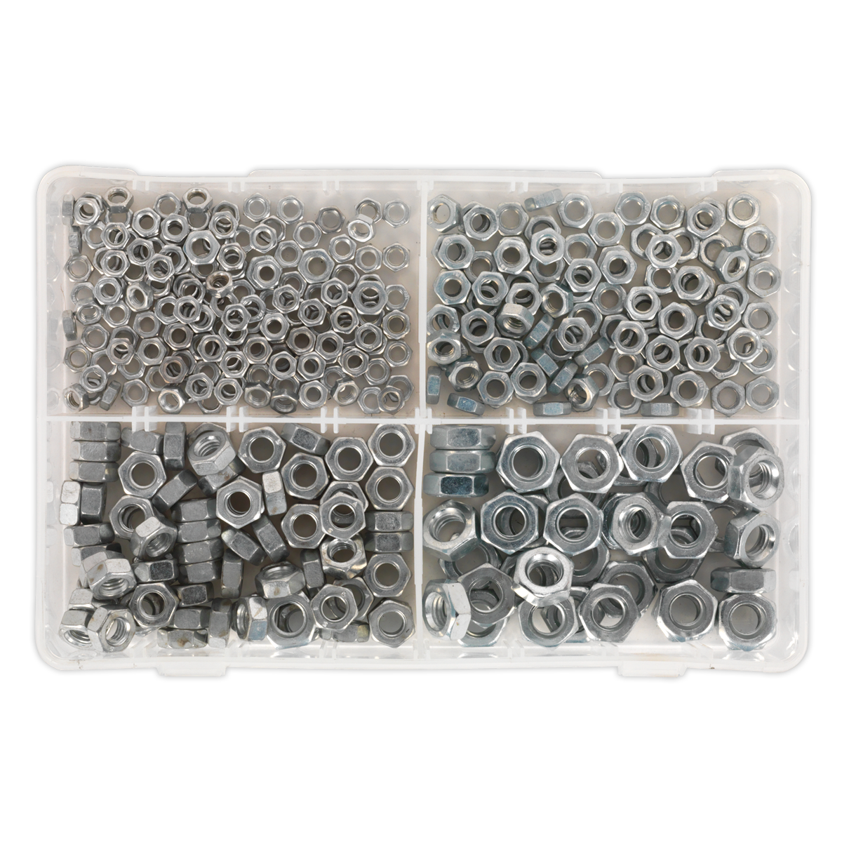 Sealey Steel Nut Assortment 370 Pieces M5-M10 DIN 934 Metric Silver AB028SN