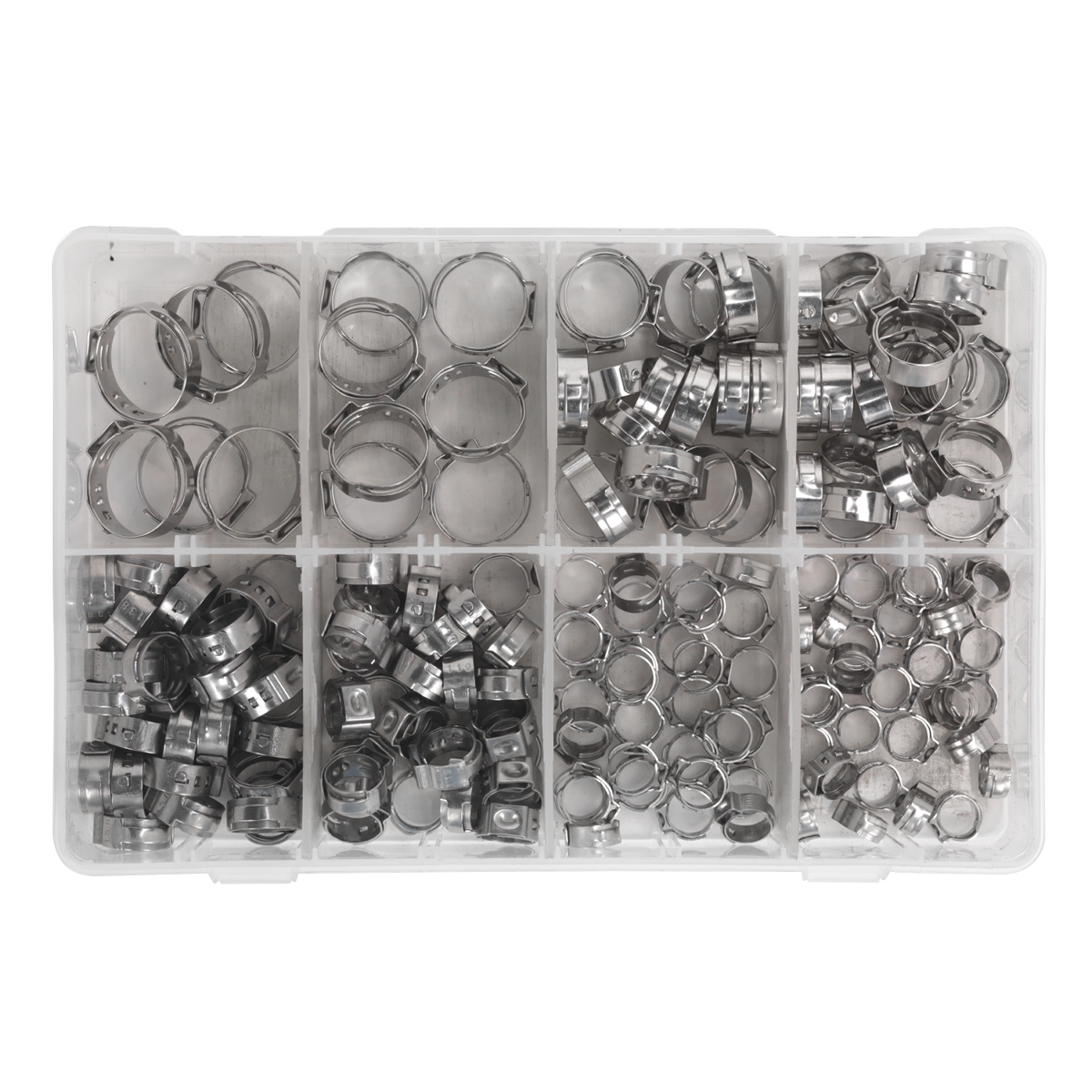Sealey Single Ear O Clips 160 Pieces Assorted 7mm-20.2mm x 8.5mm-22.8mm AB043SE