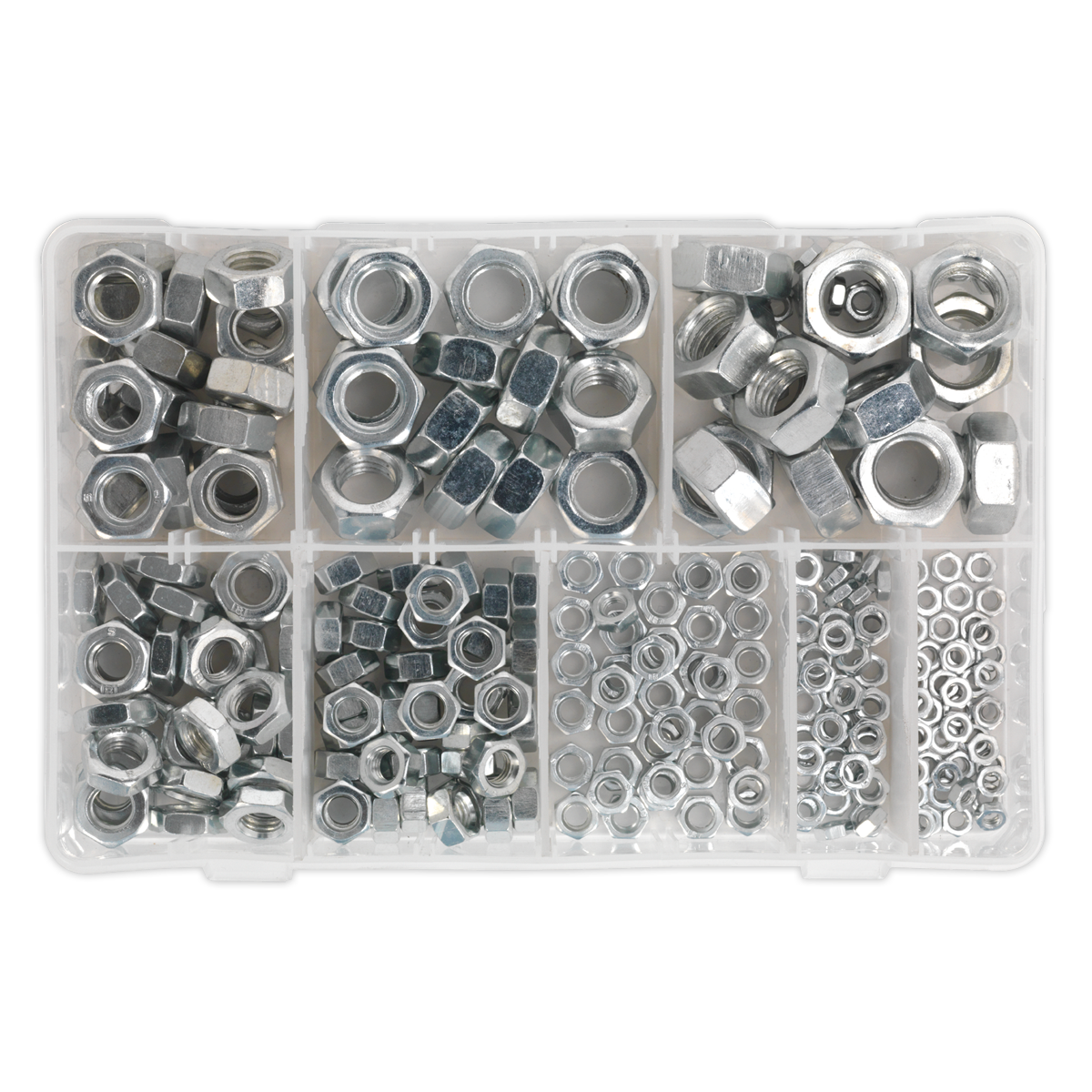 Sealey Steel Nut Assortment 255 Pieces M4-M16 DIN 934 Metric Silver AB046SN