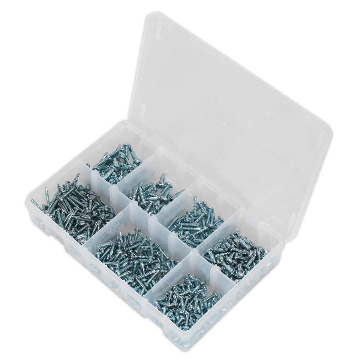 Sealey Self Drilling Screw Assorted 500pc Pan Head Phillips Zinc D7504N AB060SDS