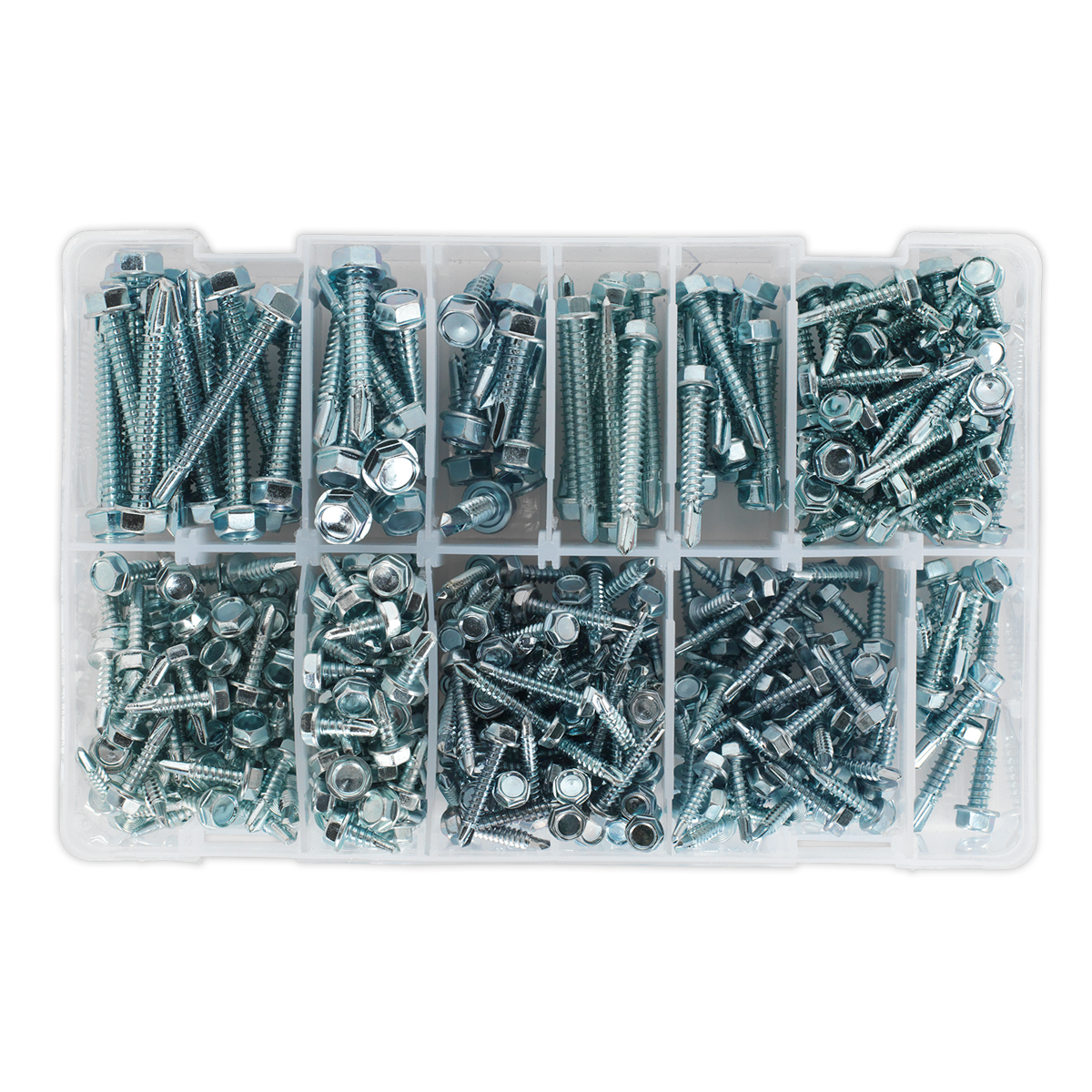 Sealey Self Drilling Screw Assortment 410 Pcs Hex Head Zinc DIN 7504K AB061SDH