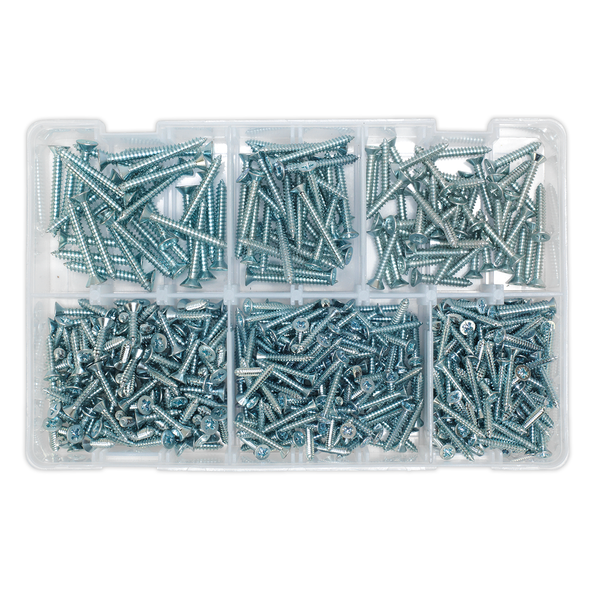 Sealey Self Tapping Screw Assorted 510 Pieces Countersunk Pozi Zinc DIN 7982