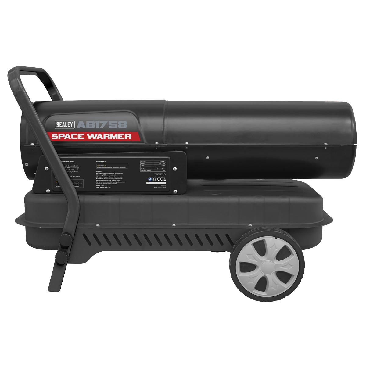Sealey Space Warmer Paraffin Kerosene Diesel Heater 175.000BTU/HR Wheels AB1758