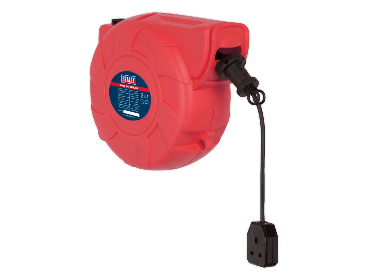 Sealey Cable Reel System Retractable 25M 1 x 230V Socket Red/Black CRM251