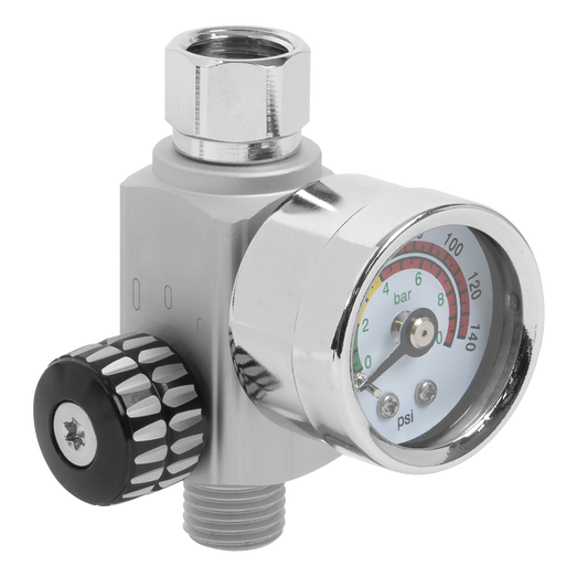 Sealey On-Gun Pressure Regulator/Gauge Max Pressure/Flow 140psi/18cfm 90psi AR01