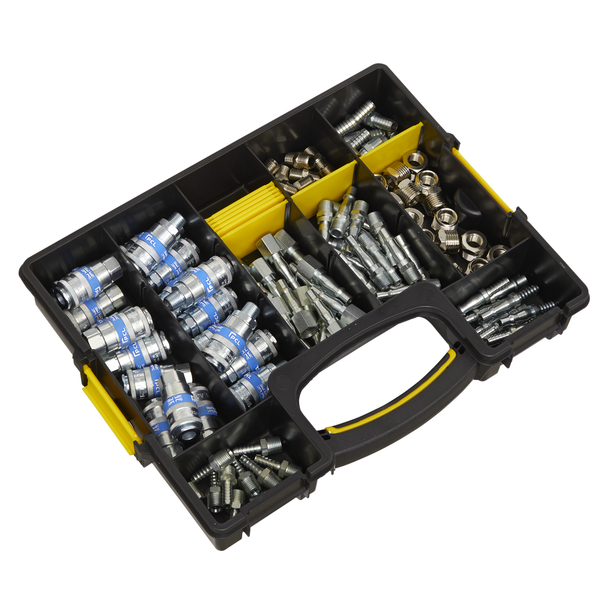 Sealey Air Coupling Kit Nine Compartment Composite Storage Case 110 Pcs AC110K