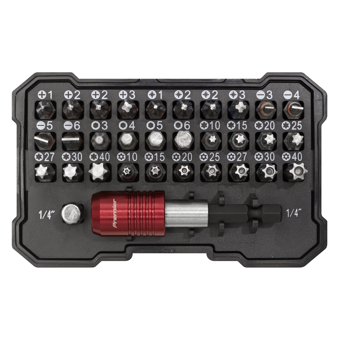Sealey Colour-Coded Bit Set 32 Pieces Satin Chrome Plated Finish AK2110