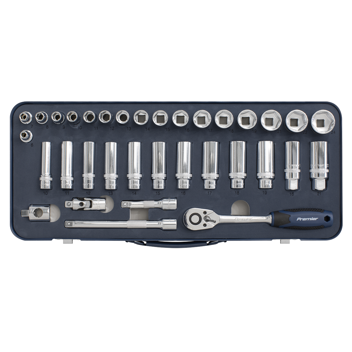 Sealey Socket Set 34 Pieces 3/8" Square Drive Lock-On 6-Point Metric AK27481