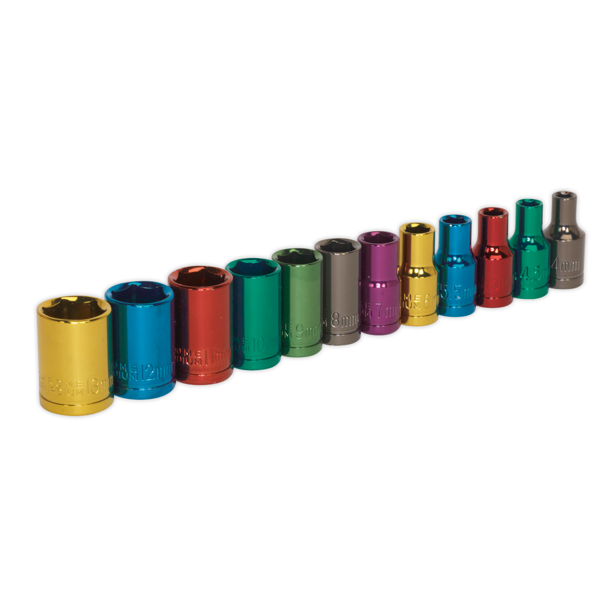Sealey 12 Pcs Multi-Coloured Socket Set 1/4" Square Drive WallDrive Metric AK282