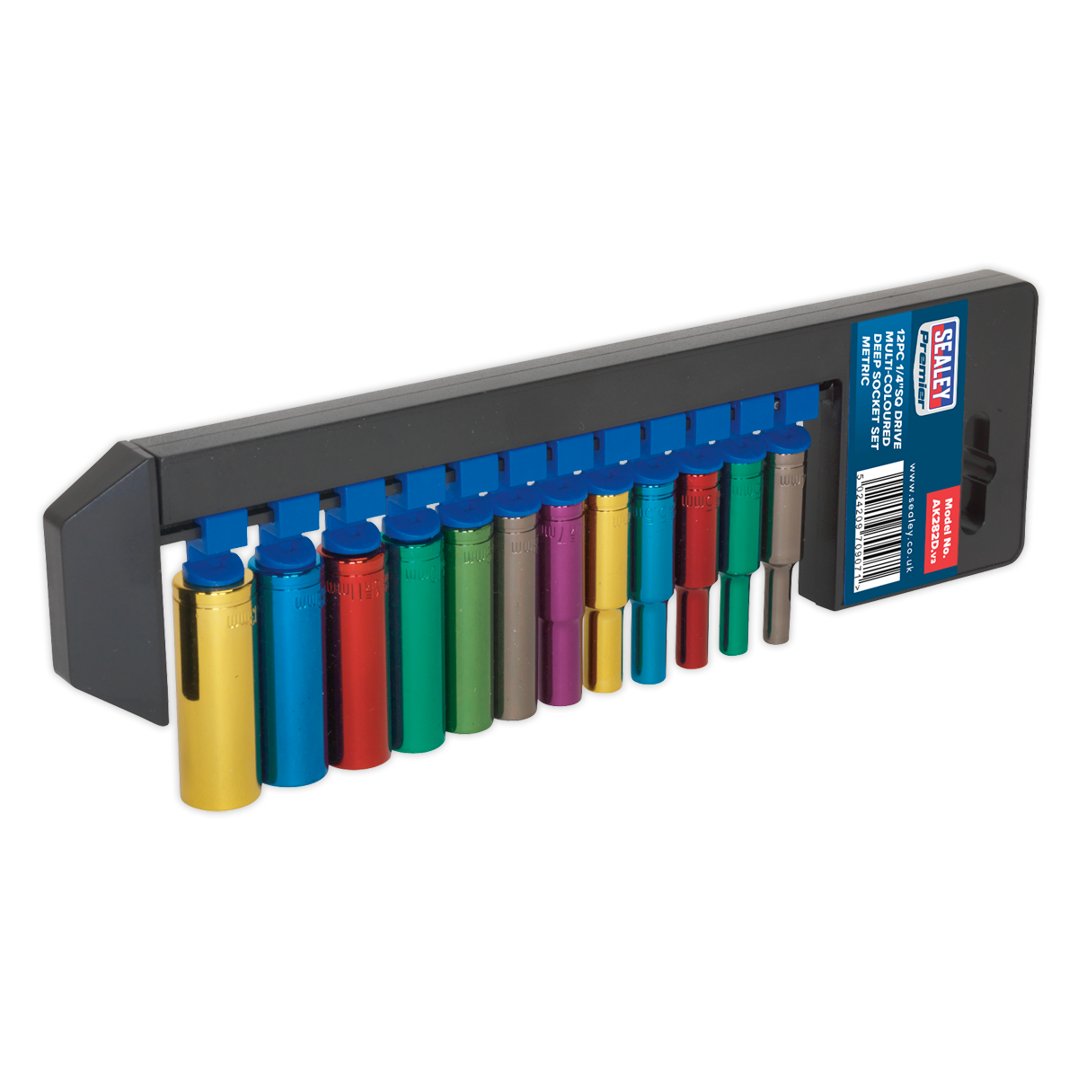Sealey 12 Pieces 1/4" Square Drive Deep Multi-Coloured Socket Set AK282D