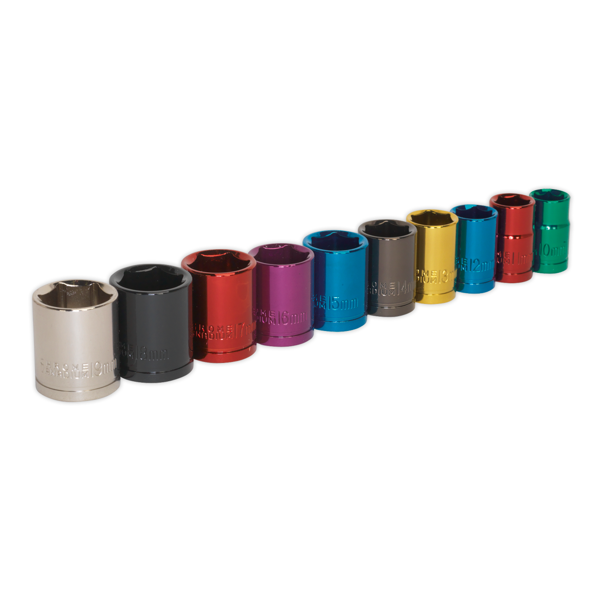 Sealey Multi-Coloured Socket Set 10Pc 3/8" Drive 6-Point WallDrive Metric AK285