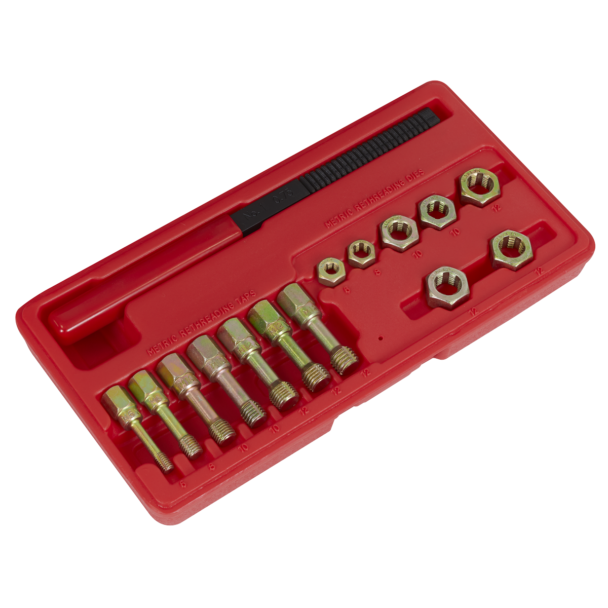 Sealey Re-Threader Kit 15 Pieces Metric For Restoration In Tool Tray Black AK310