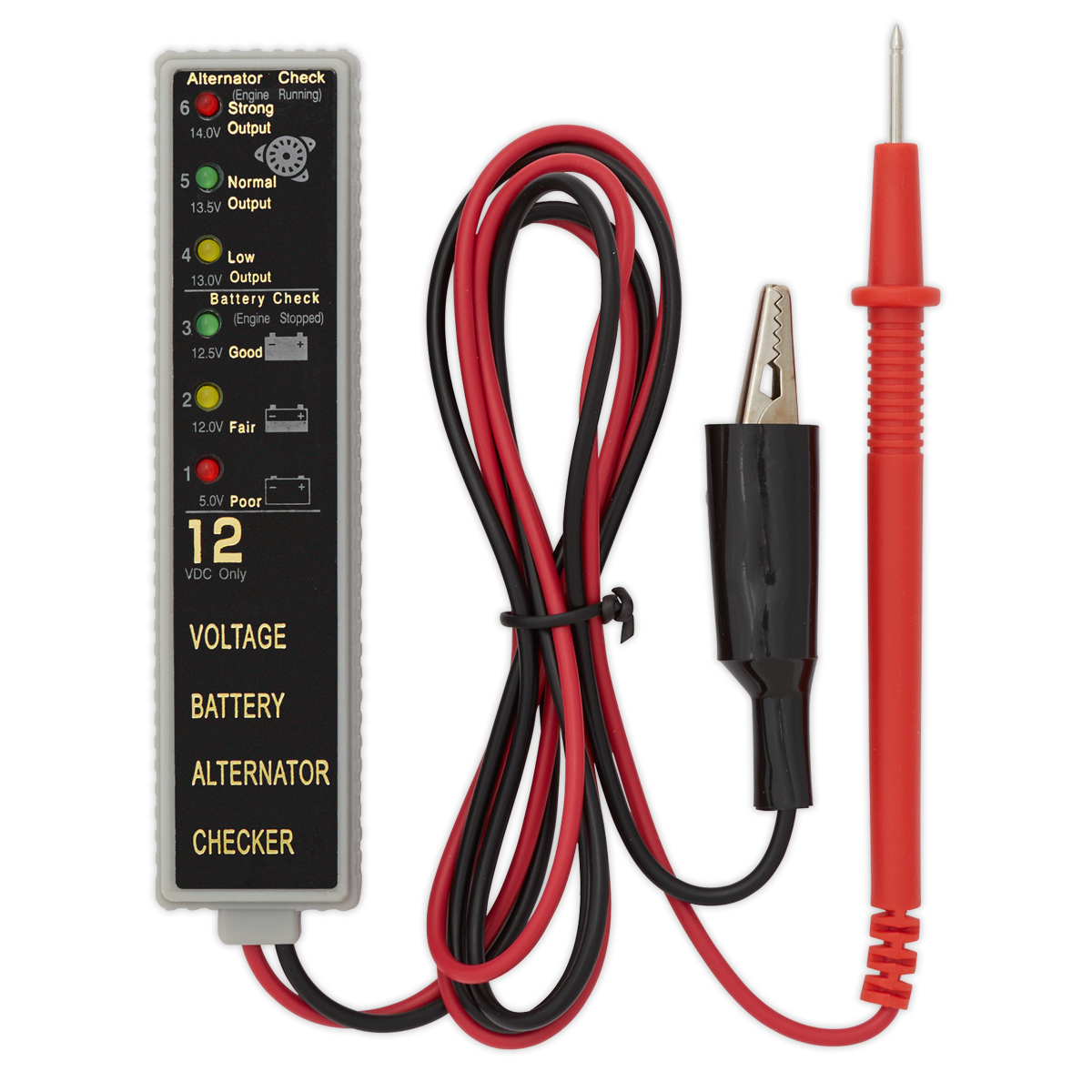 Sealey Battery Alternator Tester 12V LED With Probe & Crocodile Clips AK400