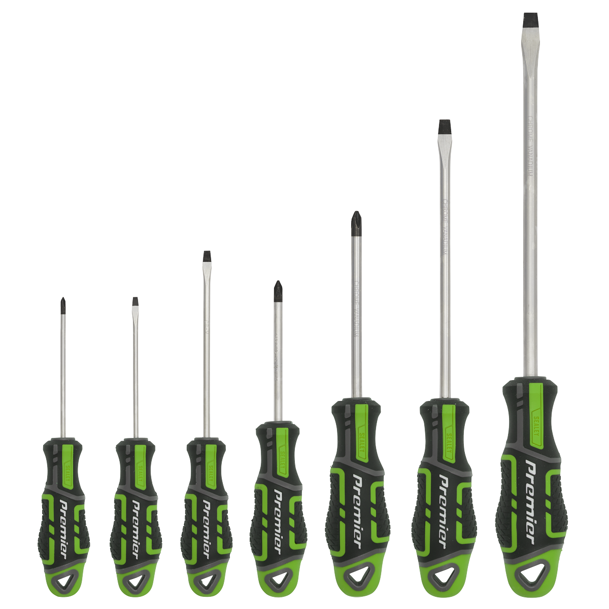 Sealey Screwdriver Set With Hanging Holes 7 Pieces GripMAX Hi-Vis Green AK4321HV