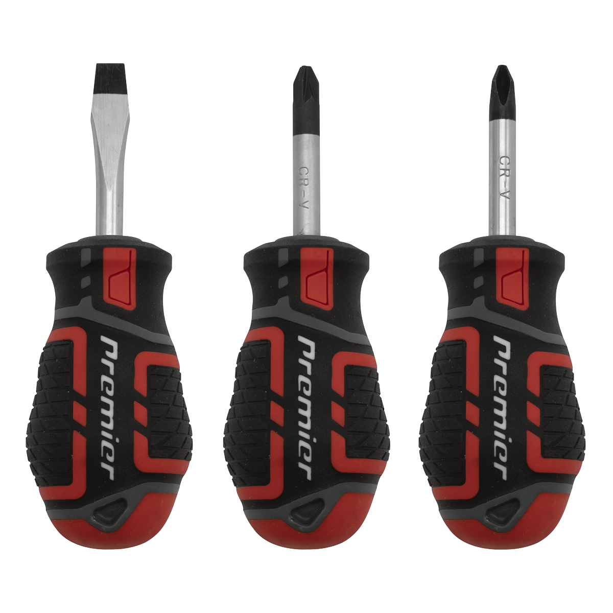 Sealey GripMAX Stubby Screwdriver Set TPV Rubber Soft Grip Handles 3 Pcs AK4328