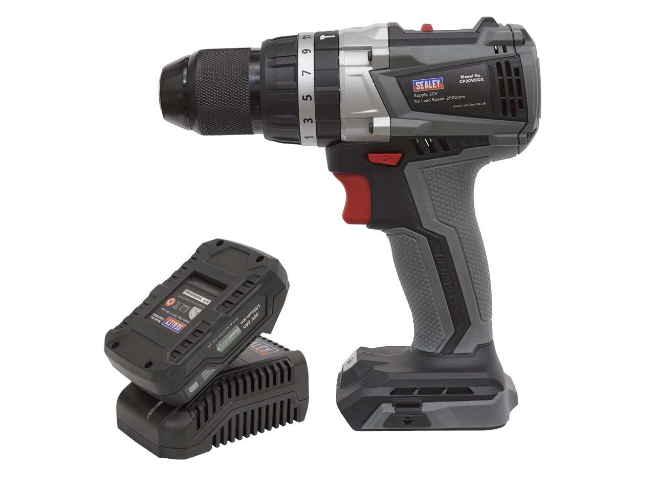 Sealey Brushless Hammer Drill Driver Kit 13mm 20V 2Ah Lightweight CP20VDDXKIT1