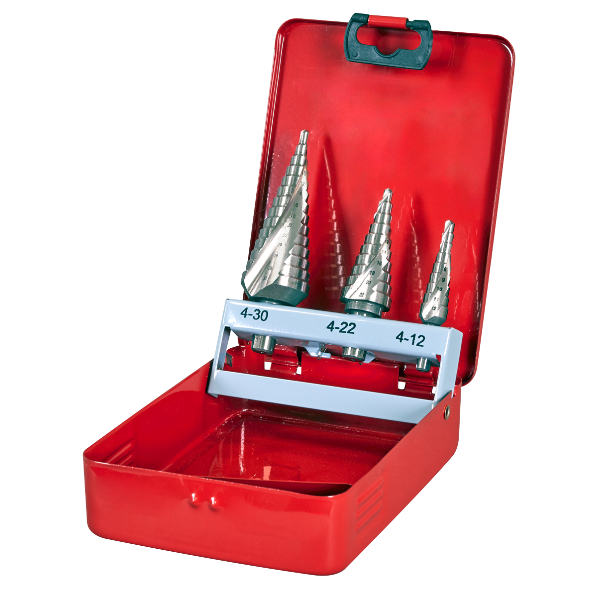 Sealey HSS M2 Spiral Flute Step Drill Bit Set 3p In Flip-Up Metal Case AK4743