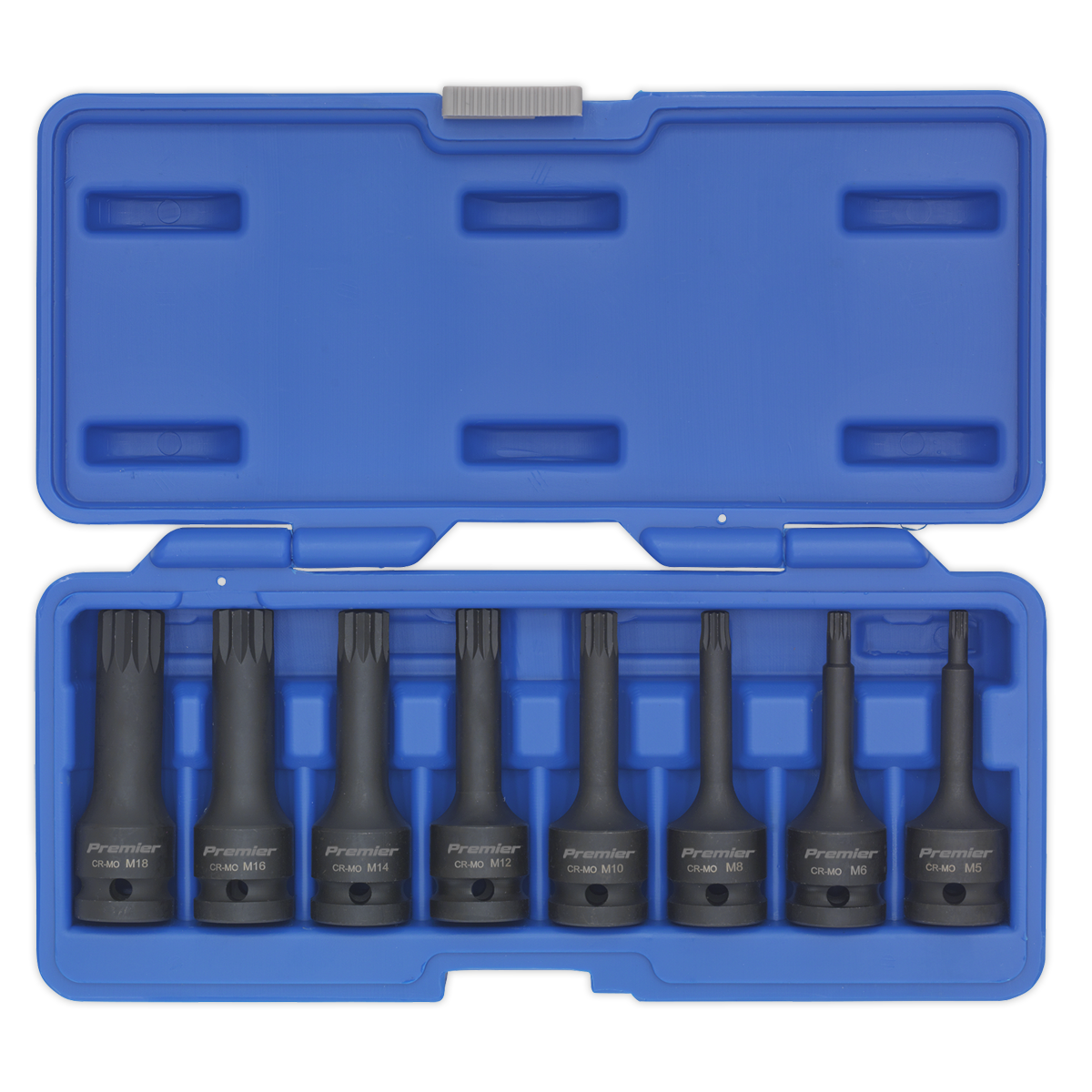 Sealey Impact Spline Socket Bit Set 8 Pieces 1/2" Square Drive 78mm AK5604