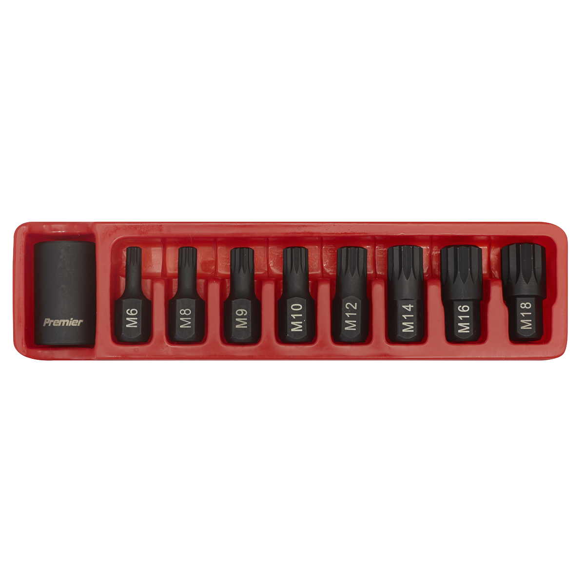 Sealey Impact Spline Bit & Holder Set 9 Pieces 1/2" Square Drive AK5611