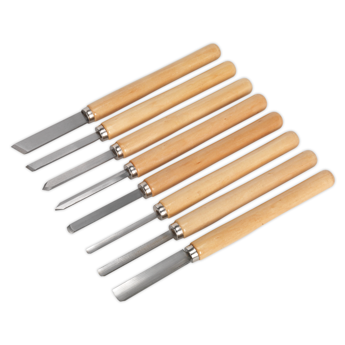Sealey Wood Turning Chisels Long -Handed Softwood Handles 8 Pieces AK60/8