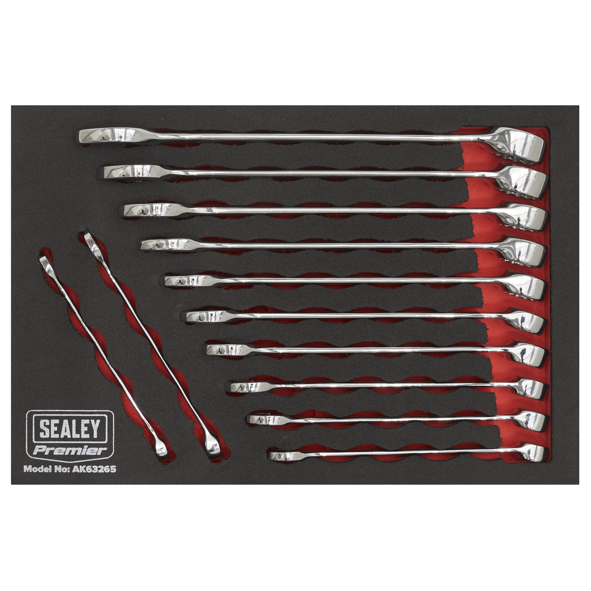 Sealey Combination Spanner Set 12 Pieces Chrome Vanadium Steel - Metric AK63265