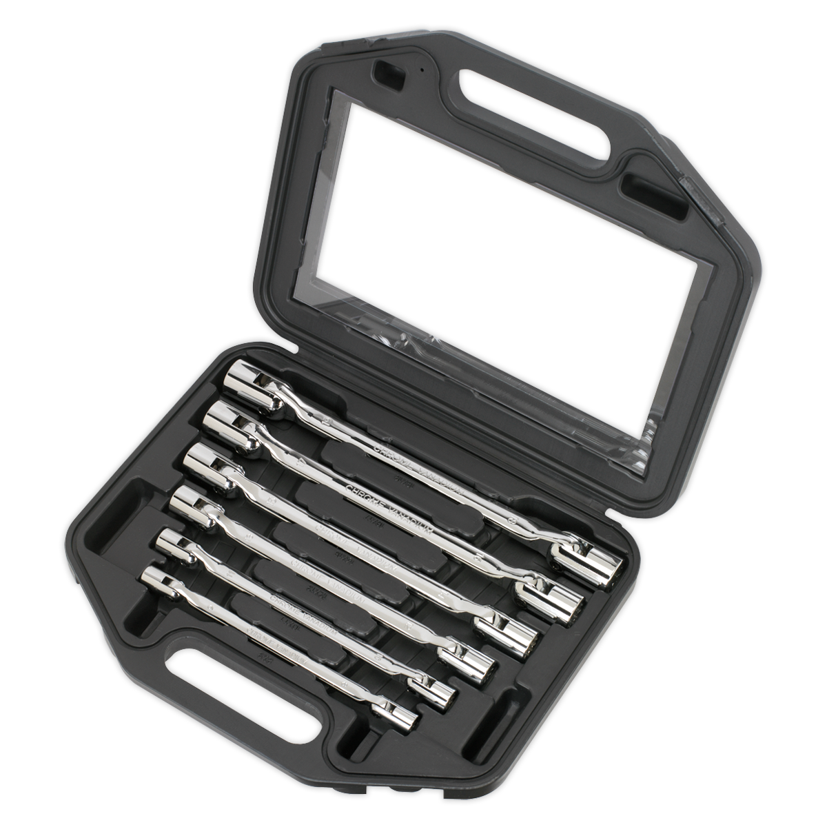 Sealey Double Flexi-Head Socket Spanner Set 6 Pieces Fully Polished Metric AK635