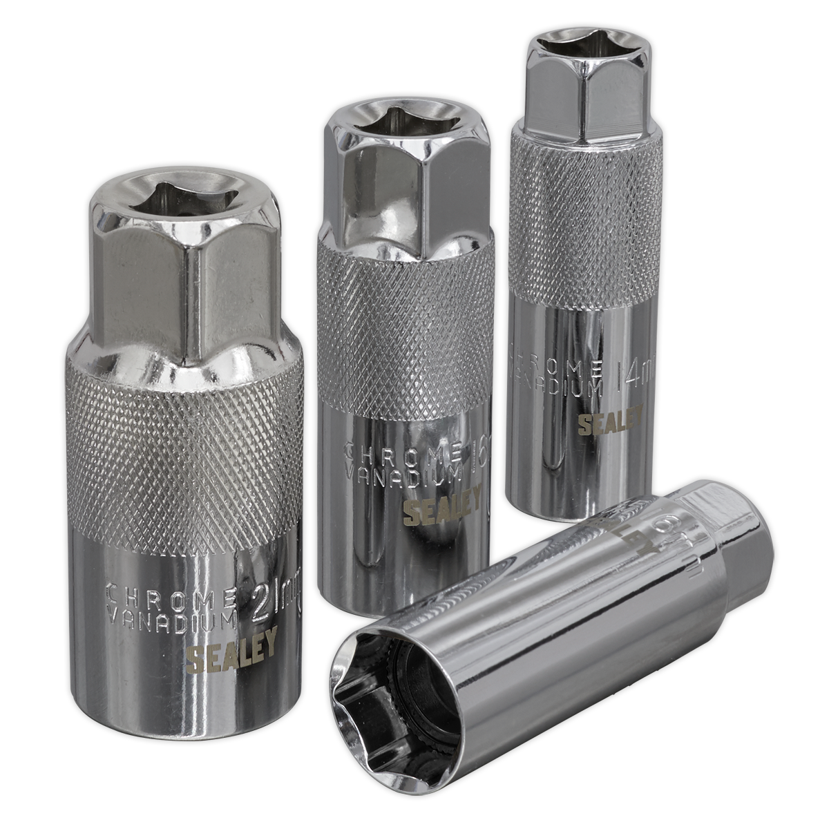 Sealey Spark Plug Socket Set 4Pc 3/8" Square Drive Chrome Vanadium Steel AK6556