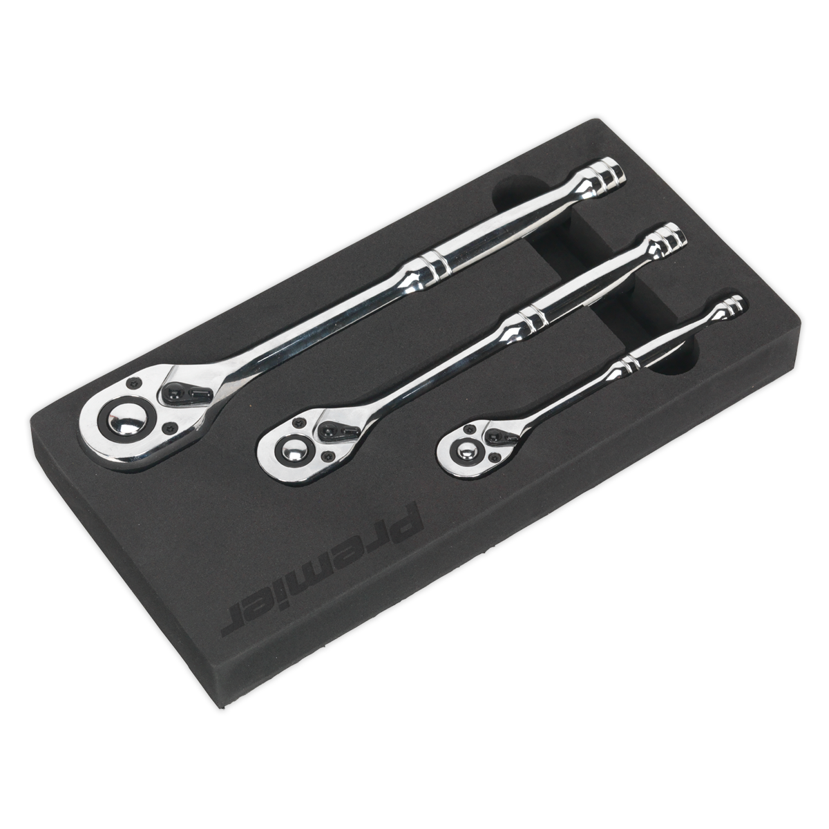 Sealey Ratchet Wrench Set 3 Pieces Pear-Head Flip Reverse 72 Teeth AK6672