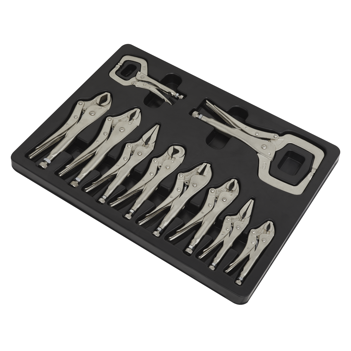 Sealey Locking Pliers Set With Deep-Cut Jaw Faces Assist Grip 10 Pieces AK6800