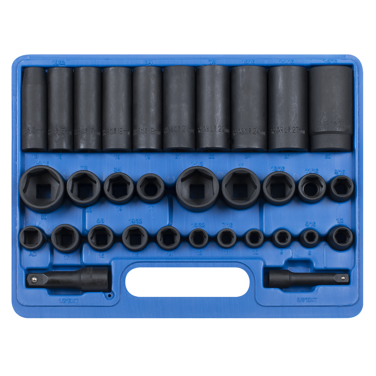 Sealey Socket Set 32 Pieces Standard/Deep 3/8" 1/2" Drive Metric/Imperial AK681