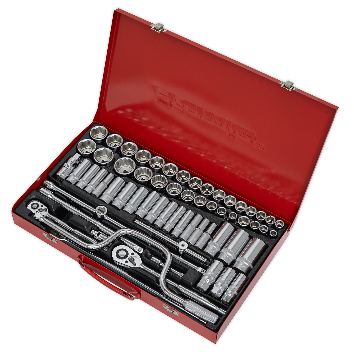 Sealey Socket Set 64pc 3/8" 1/2" Square Drive 6 Point WallDrive DuoMetric AK694