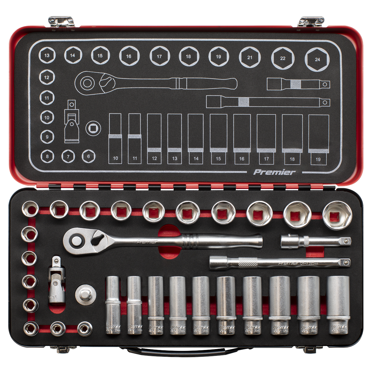 Premier Platinum Socket Set 3/8" Square Drive 32 Pieces Chrome Vanadium Steel