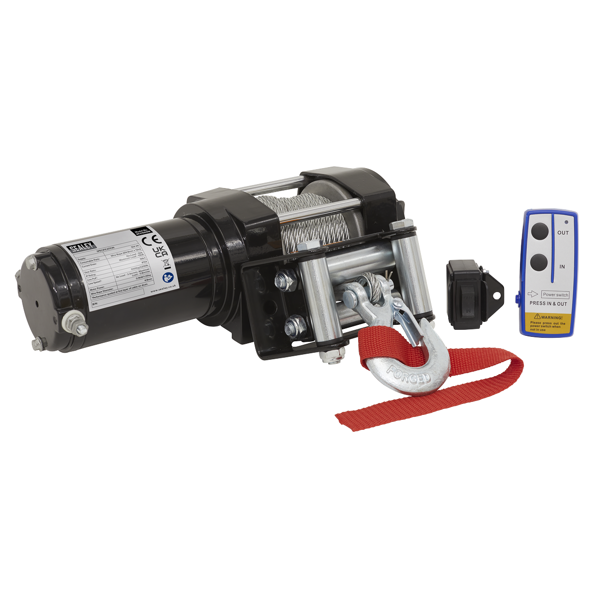 Sealey ATV Winch 1000kg Line Pull Wireless 12V Pull & Turn Clutch ATV1000W