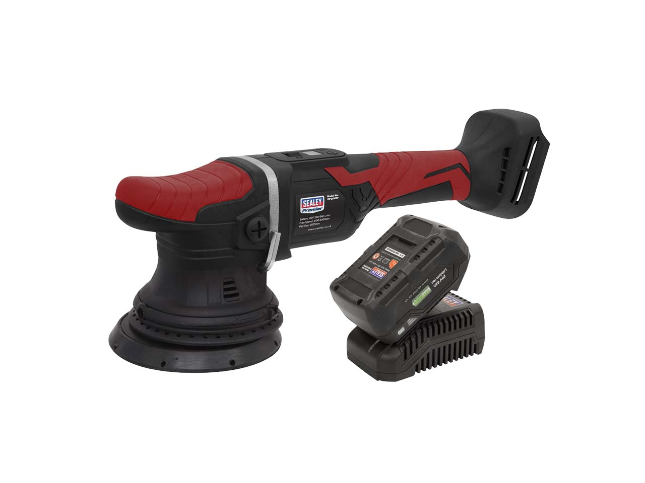 Sealey Cordless Orbital Polisher Kit 20V 2100-5000rpm 125mm Red/Black CP20VOPKIT