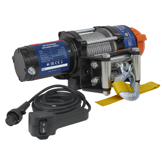 Sealey ATV Quad Recovery Winch 1135kg Line Pull 12V 1.8kW IP67 Rated ATV1135