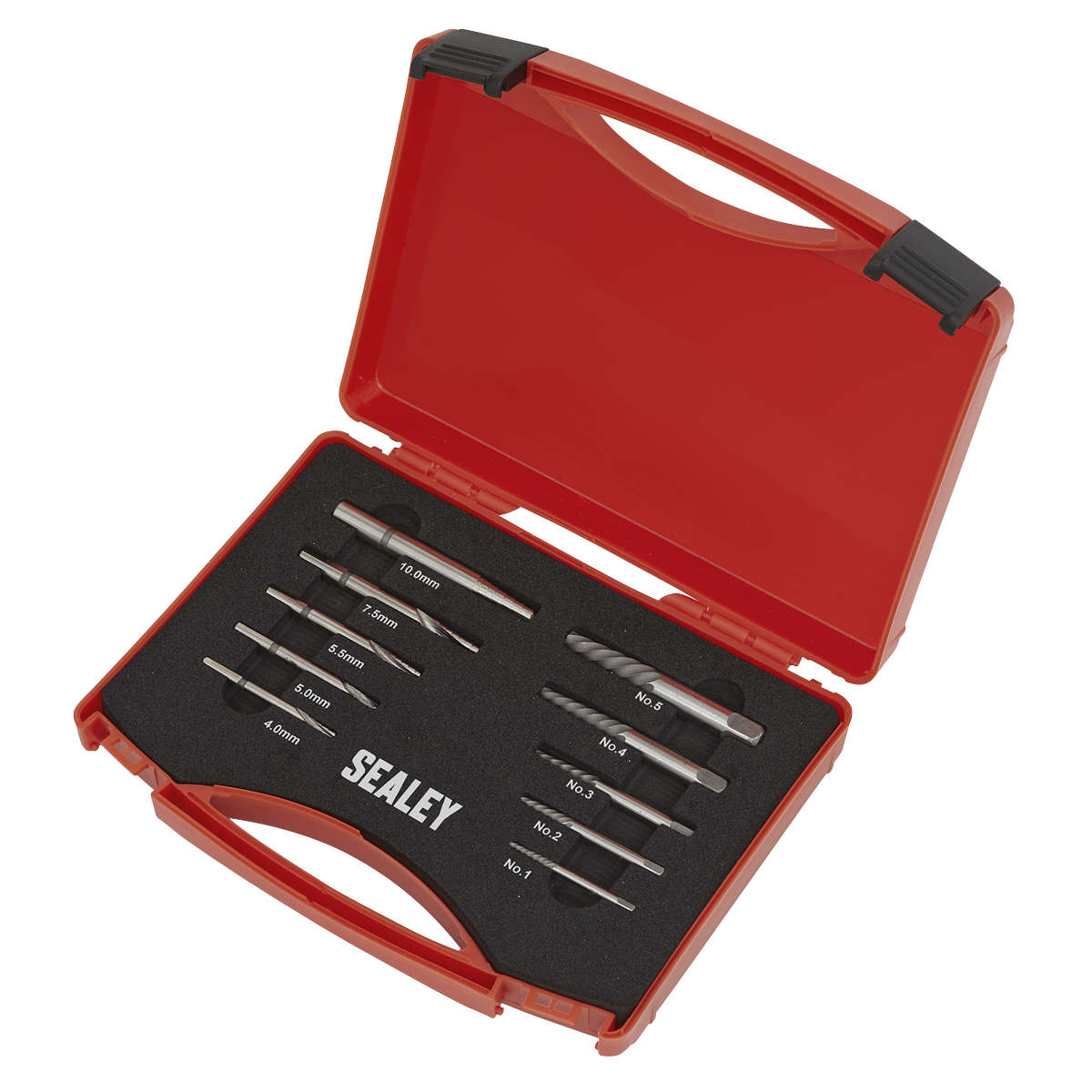 Sealey Step Drill Screw/Bolt Extractor Set 10pc Chrome Molybdenum Steel AK8187