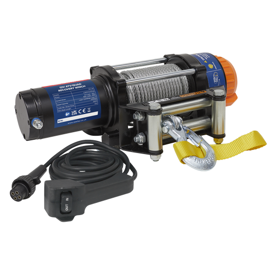 Sealey ATV Quad Recovery Winch 2040kg Line Pull 12V 17m Cable IP67 Rated ATV2040