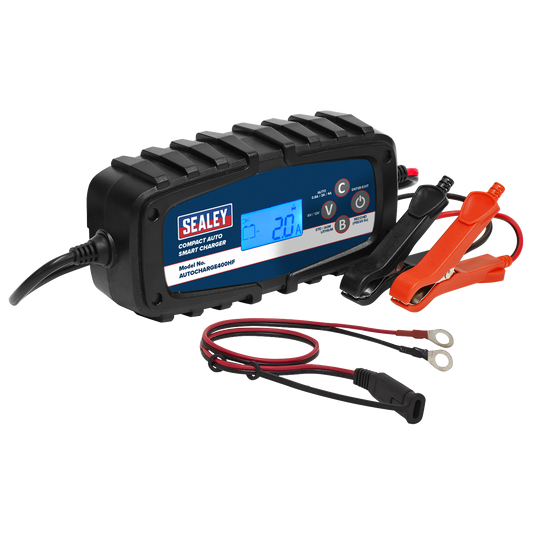 Sealey Compact Auto Smart Charger 4A 9-Cycle 6/12V Lithium AUTOCHARGE400HF
