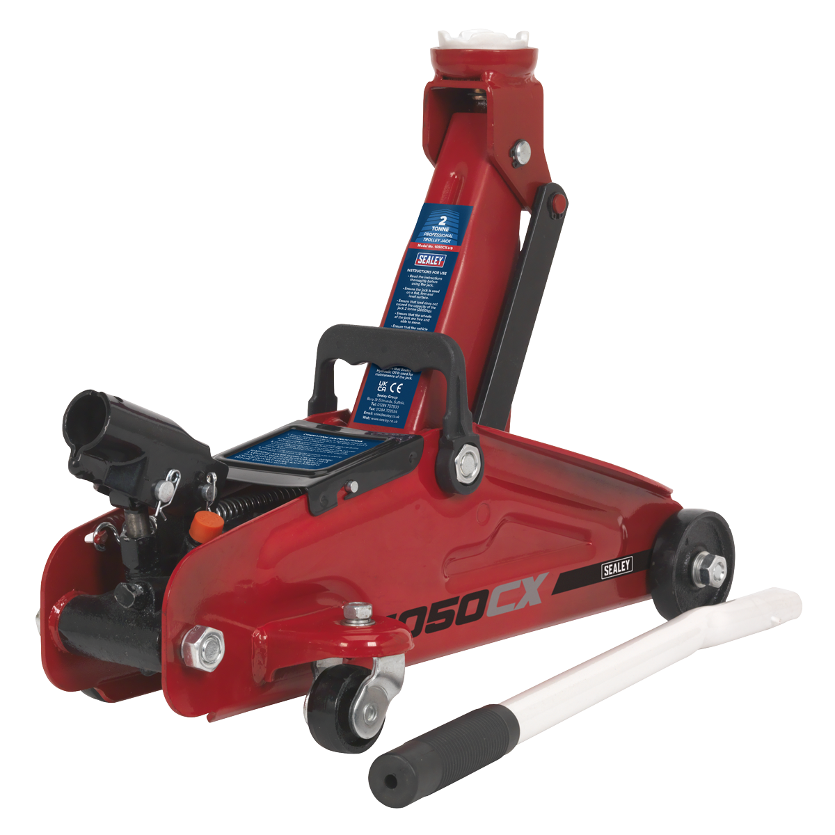 Sealey Trolley Lifting Jack 2 Tonne Short Chassis Overload Protection 1050CX