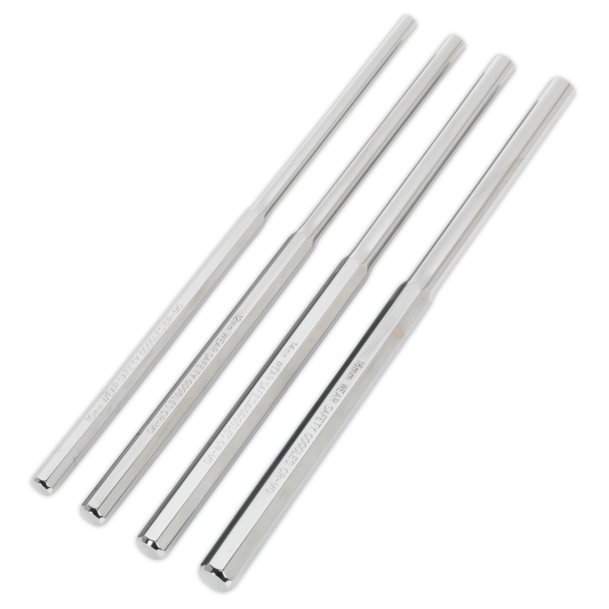Sealey Parallel Pin Punch Set 4 Pieces Extra-Long Chrome Molybdenum Steel AK9147