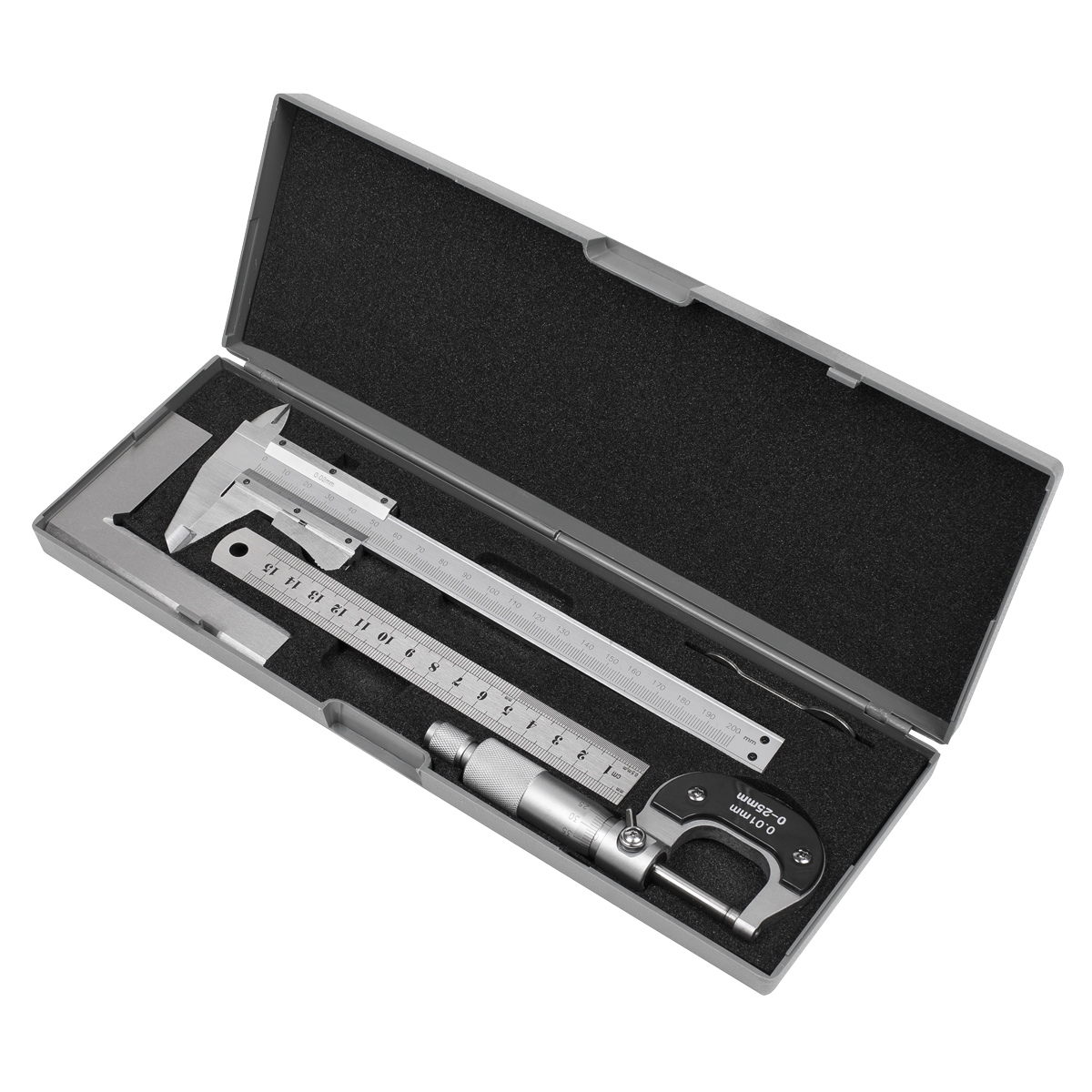 Sealey Measuring Tool Set 4 Pieces Vernier Caliper Micrometer Square AK91SET