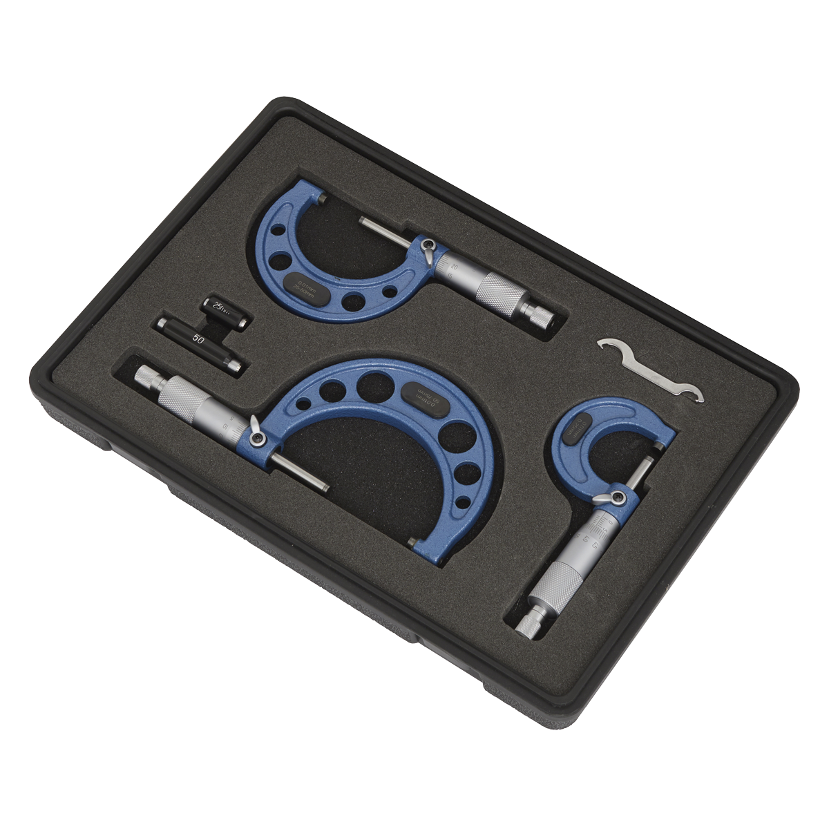 Sealey External Micrometer Set 3 Pieces 0mm - 75mm Metric Measuring AK9651M