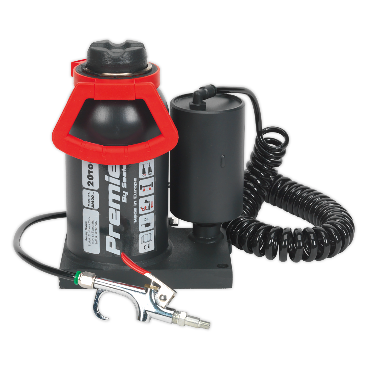Sealey Bottle Jack 20 Tonne Manual/Air Hydraulic 90° Rotating Pump AM20