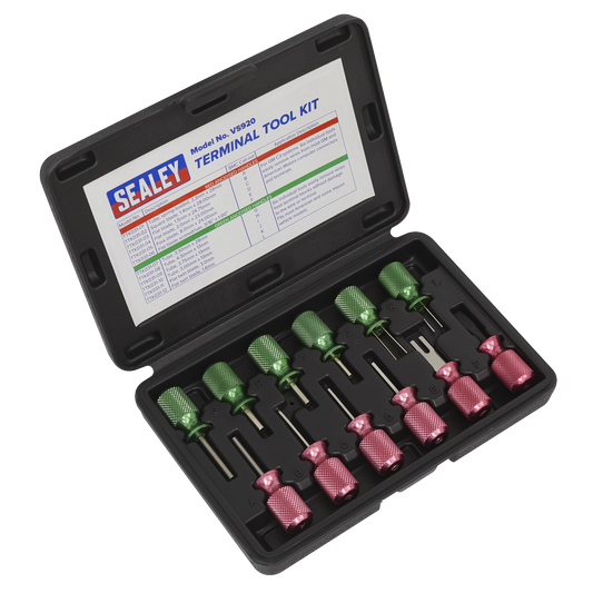 Sealey Terminal Tool Kit 12 Pieces Connector Removal Set Aluminium Handles VS920