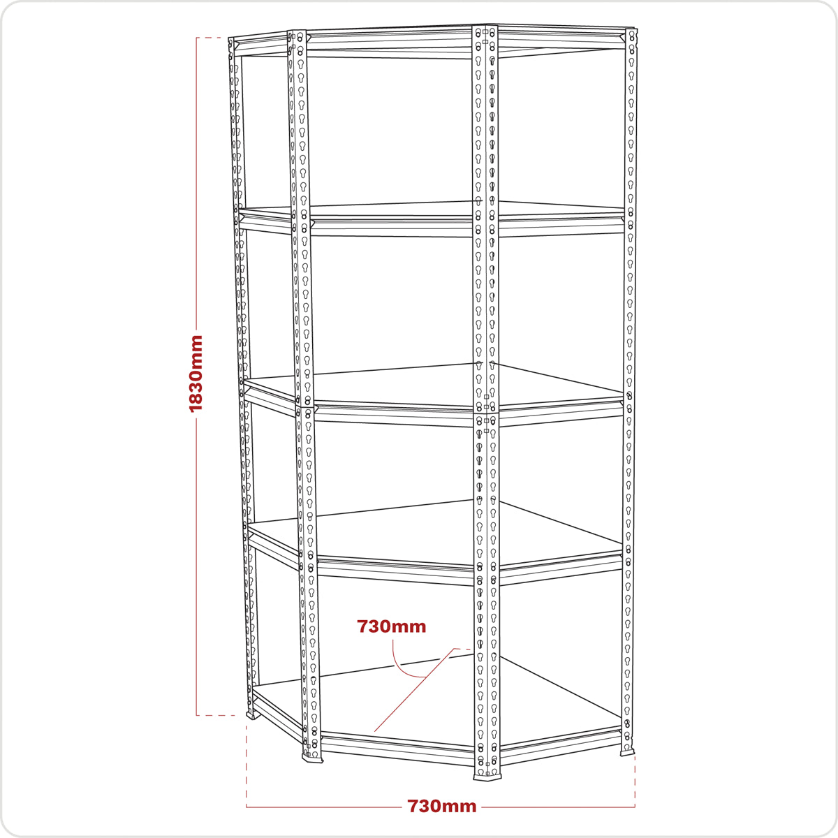 Sealey Corner Racking Unit 5 Level 150kg Capacity Per Level Steel Frame AP7150C