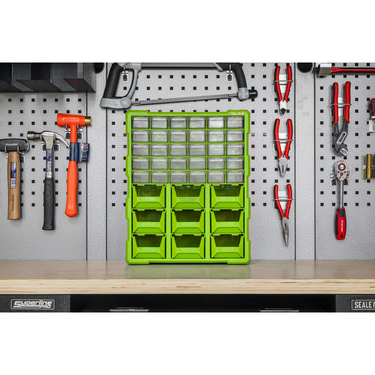 Sealey Cabinet Tool Box Wall Mountable 39 Drawer - Hi-Vis Green/Black APDC39HV