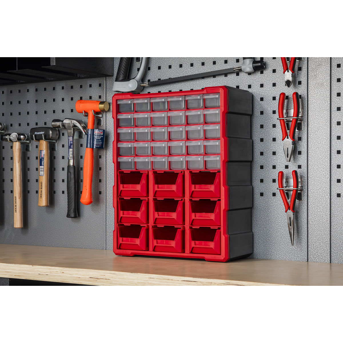 Sealey Cabinet Box 39 Drawer Wall Mountable/Freestanding - Red/Black APDC39R